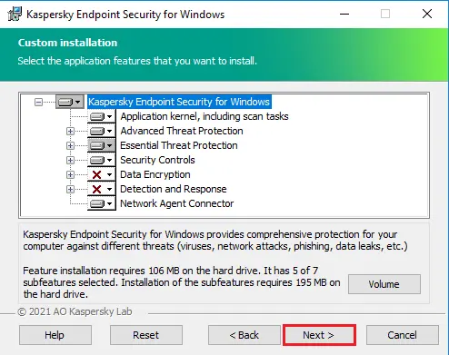 Install Kaspersky custom installation