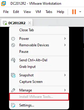 Install VMware Tools option grayed out