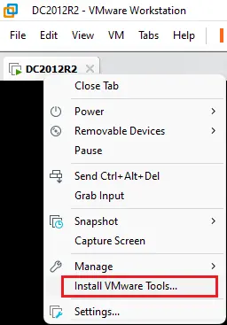 Install VMware Tools options