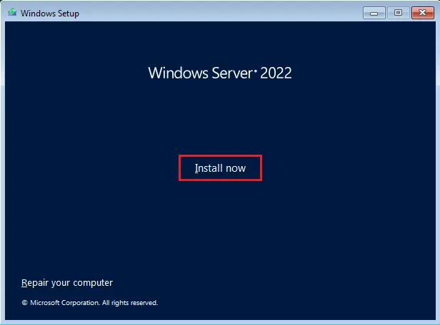 Install Windows server 2022 core