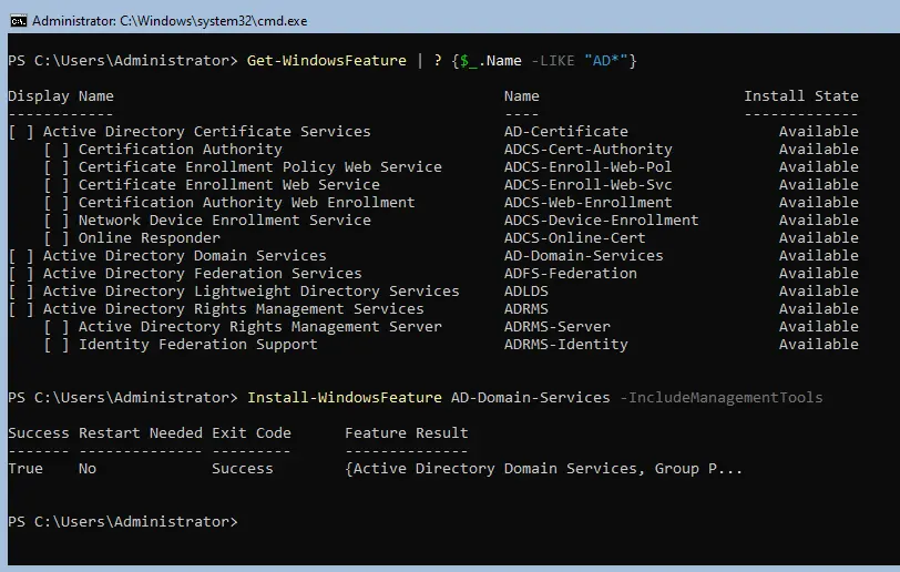 Install active directory server core