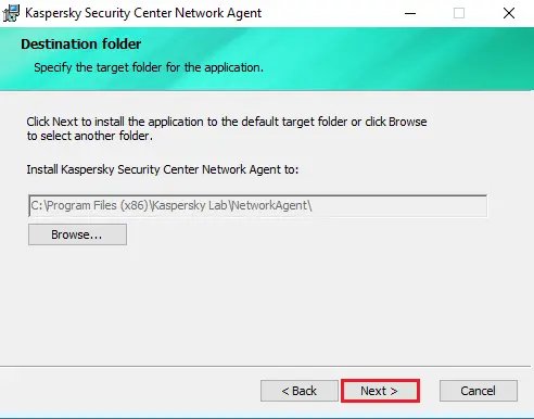 Install network agent destination folder