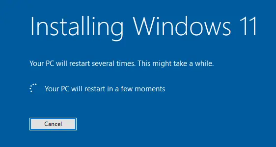 Installing Windows 11 restart