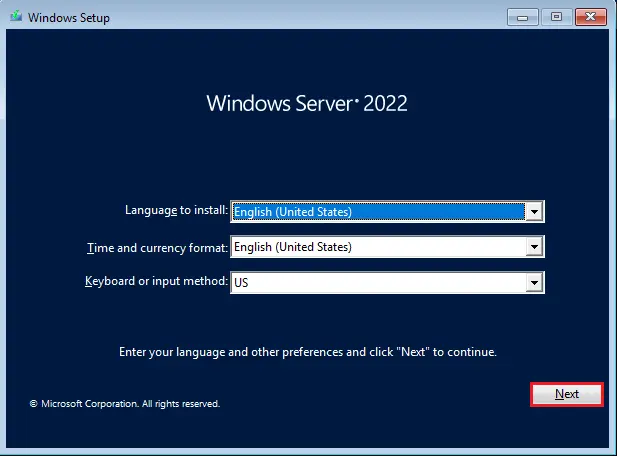 Installing Windows server 2022 core