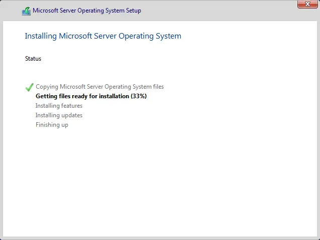 Installing server 2022 status