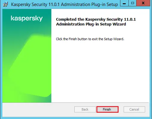 Kaspersky Plug-in Successfully installed, click finish. 