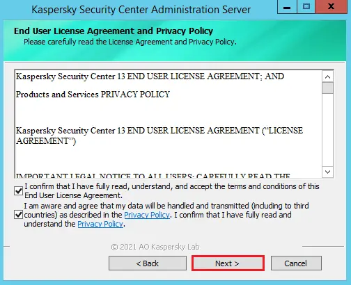 Kaspersky Security Center license agreement