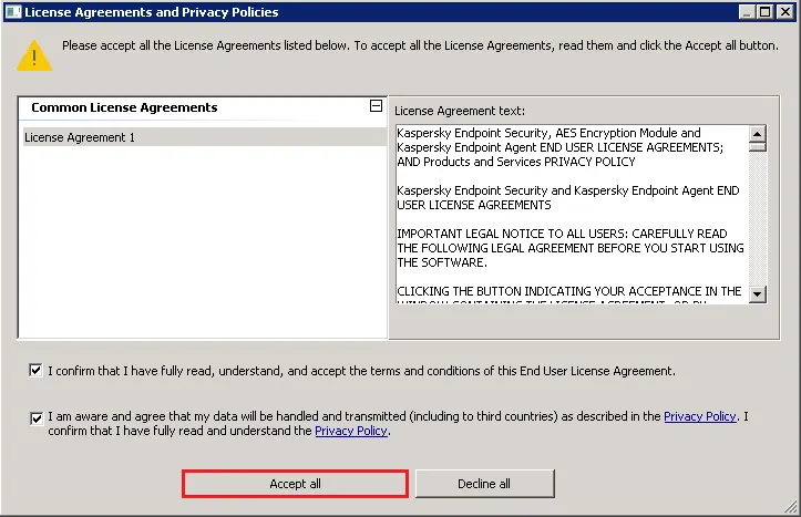 Kaspersky common license agreement