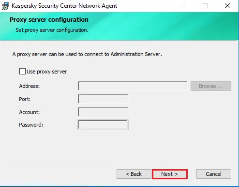 Kaspersky connection to a gateway