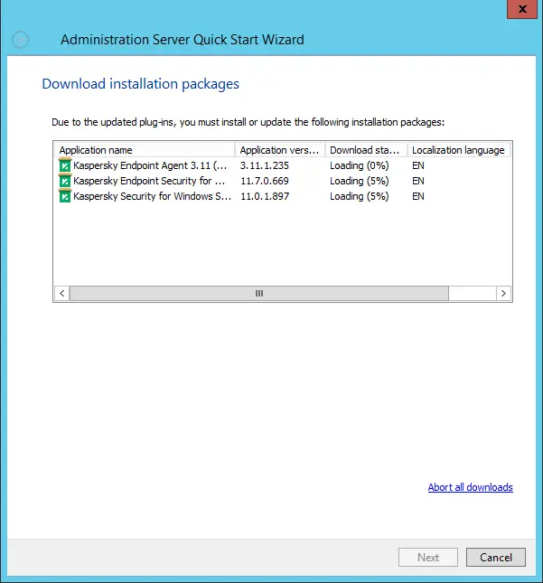 Kaspersky downloading packages