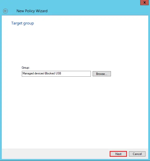 Kaspersky policy wizard target group