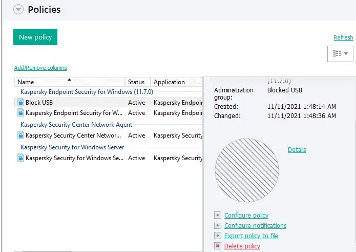 Kaspersky security center policies