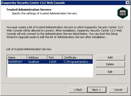 Kaspersky trusted administrator server