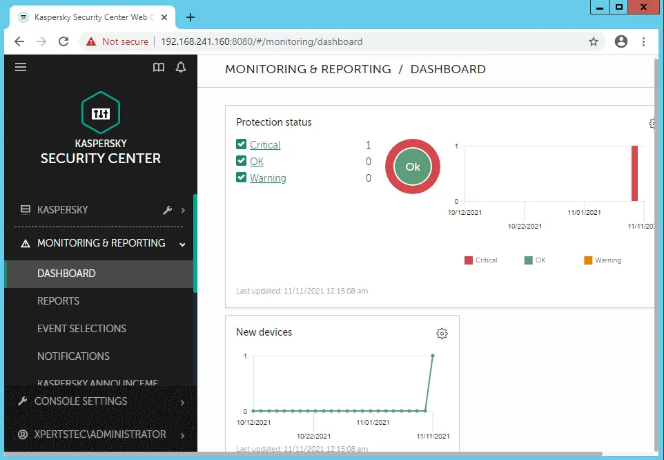 Kaspersky web console 13.2 dashboard