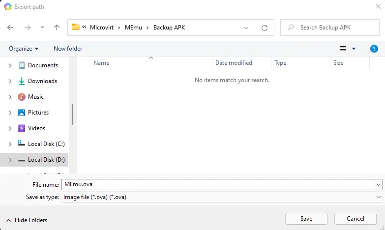 MEmu export path