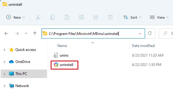 MEmu uninstall.exe tool