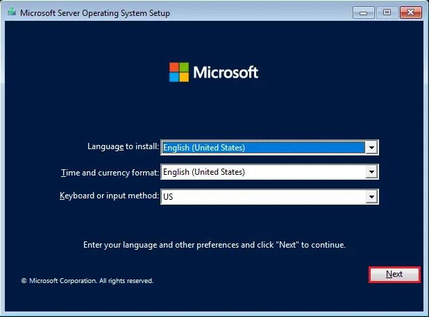 Microsoft server operating system setup