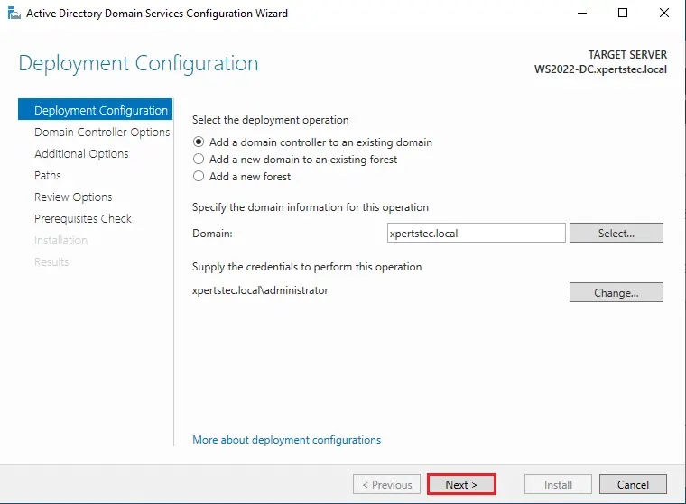 Migrate active directory server deployment confirmation