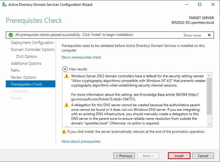 Migrate active directory prerequisite check