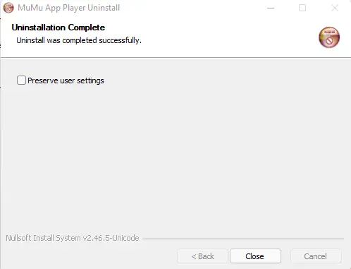 MuMu App successfully uninstalled