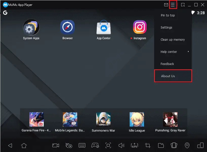 MuMu app player menu