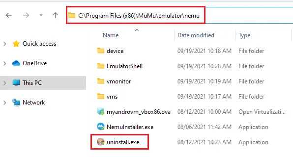 MuMu uninstall.exe tool