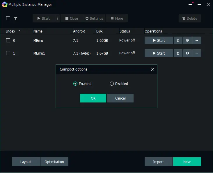 Multiple instance manager compact options