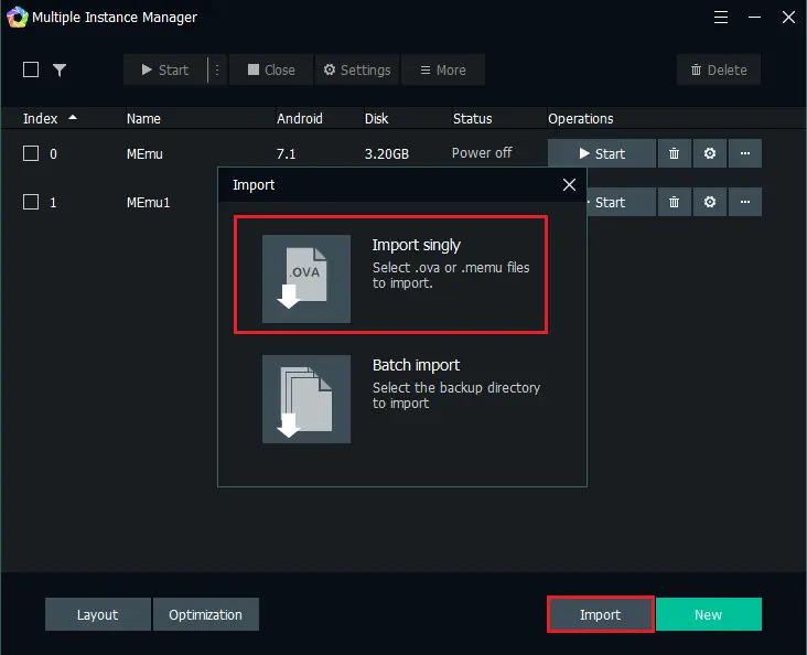 Multiple instance manager import