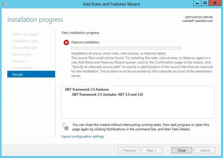 .NET Framework 3.5 Feature Installation fails