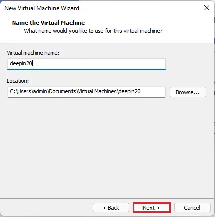 Name the virtual machine and location