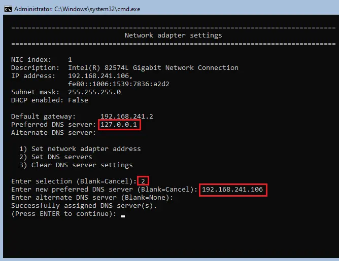 Network adapter settings core server