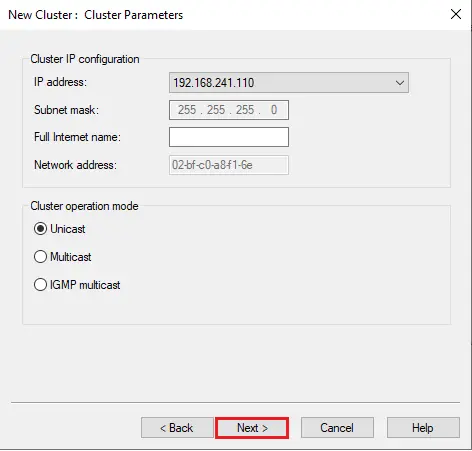 Network load balancing cluster parameters