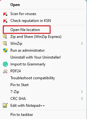 Open file location