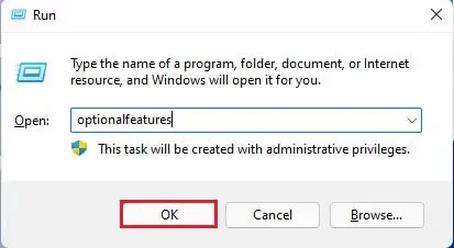Optionalfeatures Run command