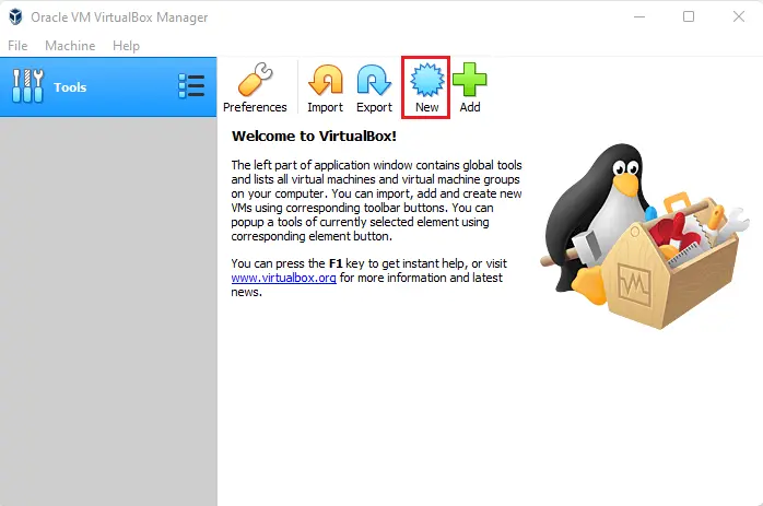 Oracle VM VirtualBox Manager