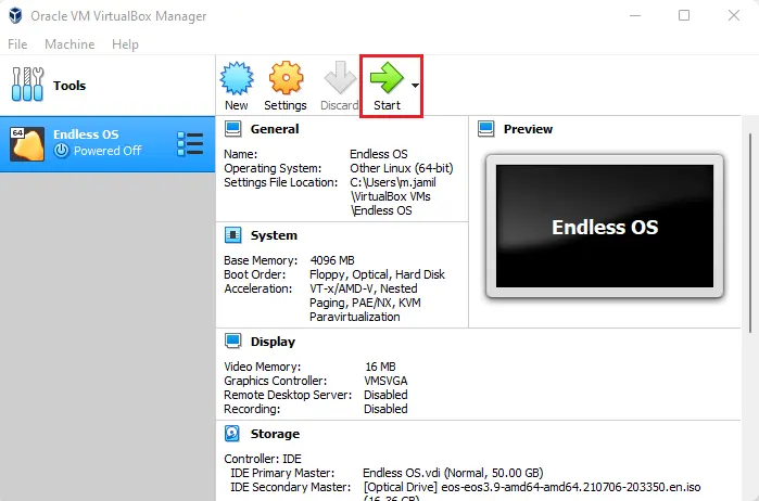 Oracle VM VirtualBox manager