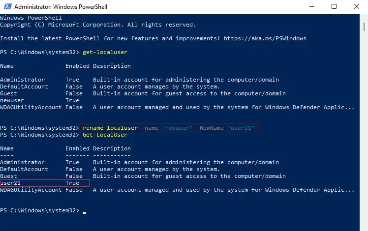 PowerShell rename-localuser