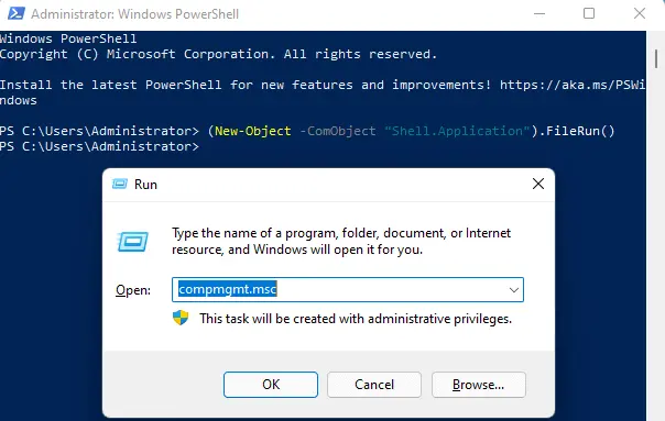 PowerShell to launch run command