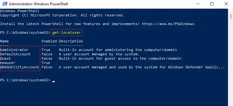 Powershell get-localuser