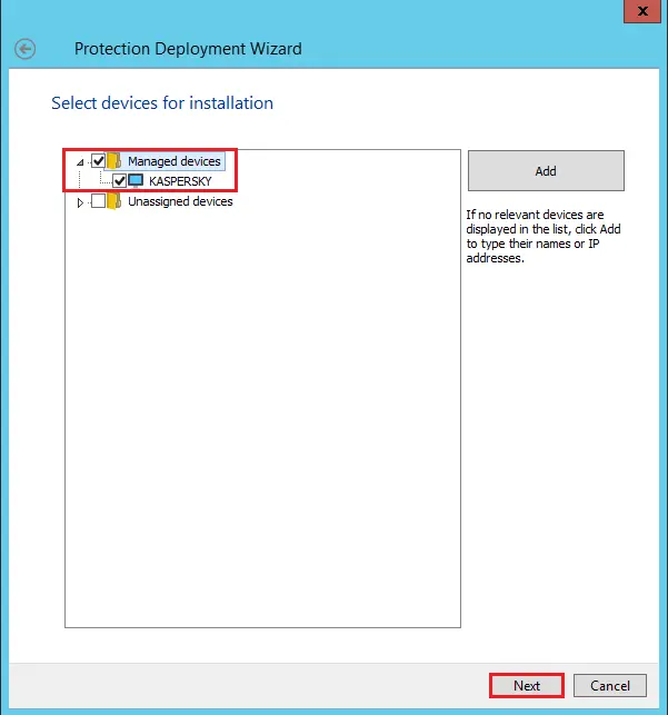 Protection deployment wizard select devices