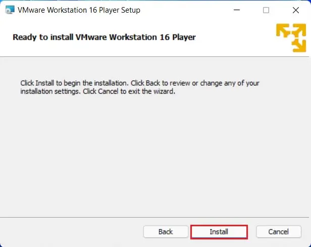 Ready to Install VMware Player 16