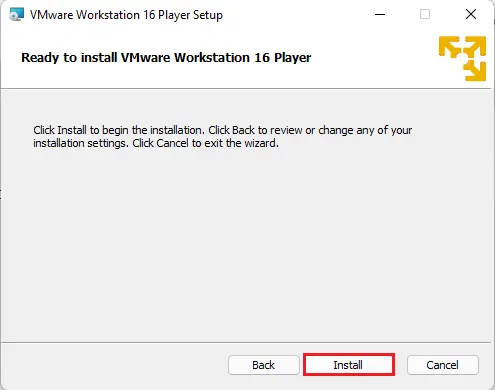 Ready to Install VMware Player 16