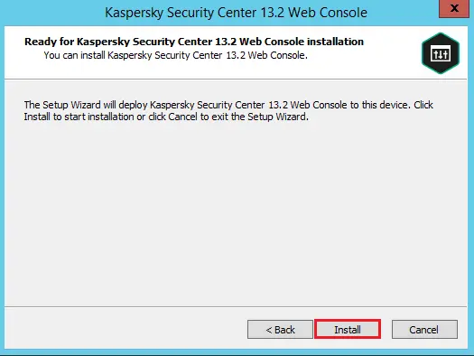 Ready to install Kaspersky web console