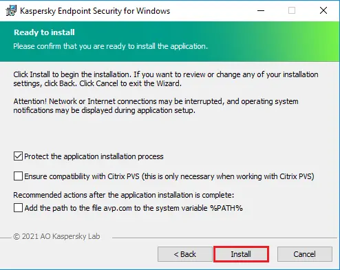 Ready to install Kaspersky