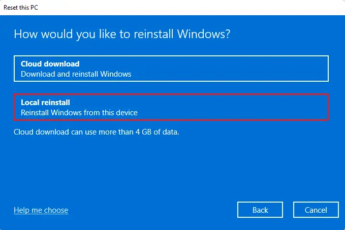 Reinstall Windows local reinstall