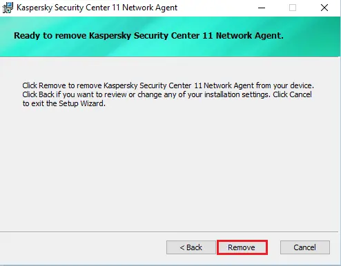 Remove Kaspersky security center network agent