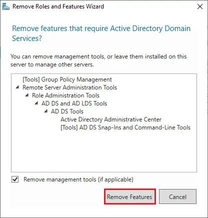 Remove features that required active directory