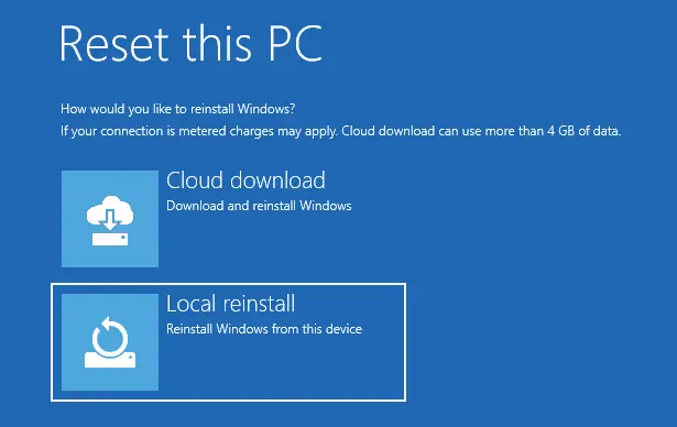 Reset this pc local reinstall