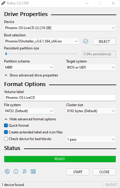 Rufus bootable USB ready
