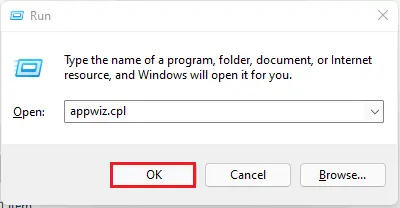 Run command appwiz.cpl